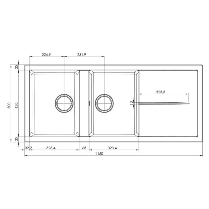 Évier De Cuisine Encastrable FOCUS Graniteck  2 Bacs + égouttoir - Blanc (FILO-116)