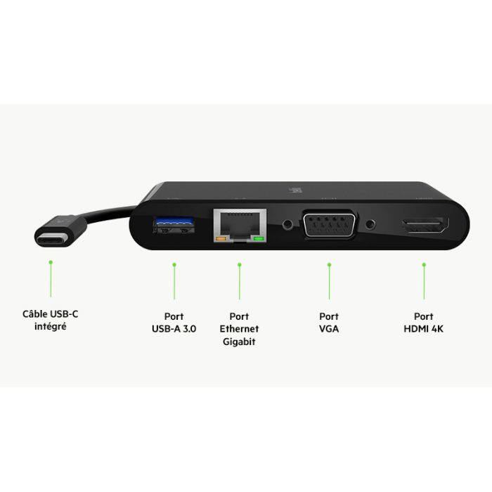 Adaptateur BELKIN Multiport USB-C 5-en-1 - Noir