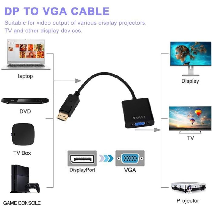 Adaptateur DisplayPort Vers VGA - Noir (L090501)