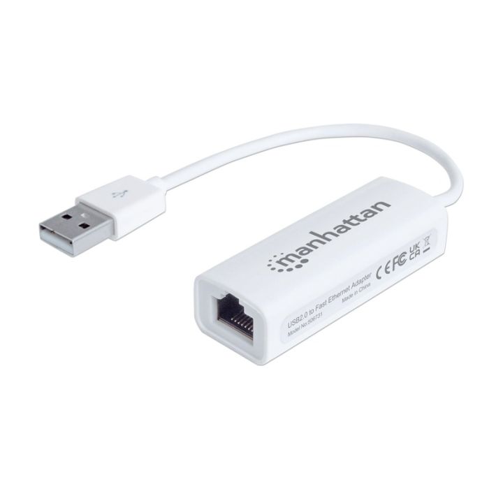 Adaptateur MANHATTAN USB 2.0  Vers RJ45 - Blanc