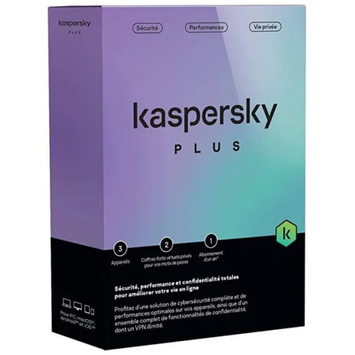 Antivirus KASPERSKY Plus 3 Postes Equivalent Total / 1an (KL10428BCFS-FFPMAG)