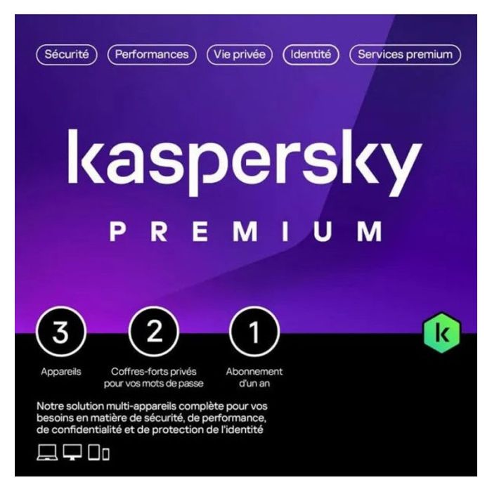 
Antivirus KASPERSKY Premium 3 Postes Protection Complete / 1an (KL10478BCFS-SLIMMAG)