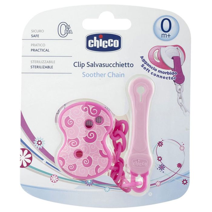 Attache Sucette CHICCO Avec Chaînette - Rose