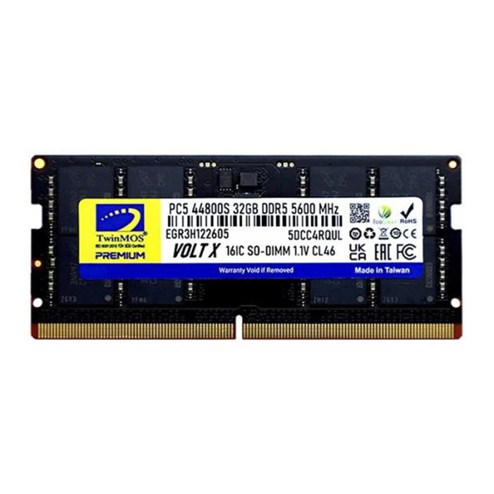 Barrette Mémoire TWINMOS 32Go DDR5 5600 Mhz Pour Pc Portable