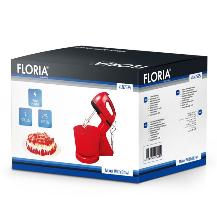 Batteur avec Bol FLORIA ZLN7575 150W - Rouge