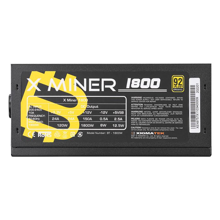 Bloc D'Alimentation XIGMATEK X-MINER 92 PLUS 1800W - Noir