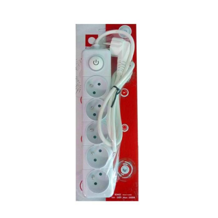 Bloc Multiprise SOMEF 5 Modules Avec Bouton Poussoir 3 M - Blanc