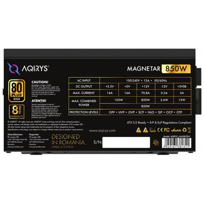 Boite d'alimentation AQIRYS MAGNETAR 850W - Noir 