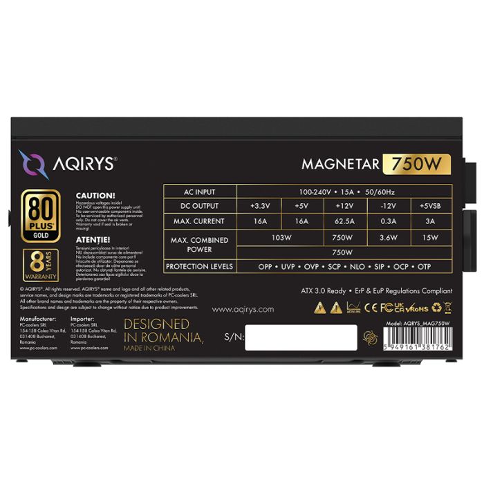 Boite d'alimentation Gamer AQIRYS MAGNETAR 750W - Noir 