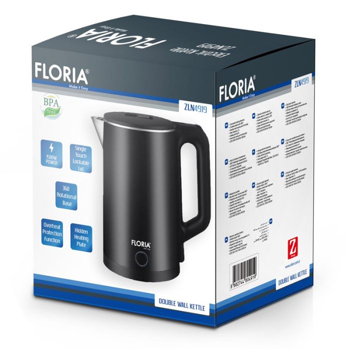 Bouilloire à Double Paroi FLORIA ZLN4919 1500W - Noir