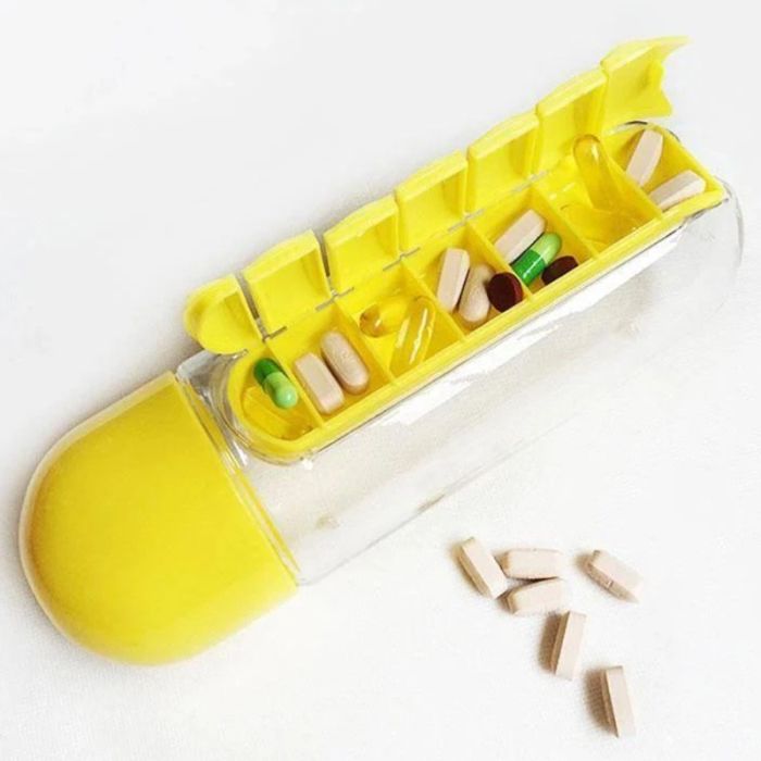 Bouteille D'Eau Avec Boîte à Médicaments 2en1 600ml - Jaune