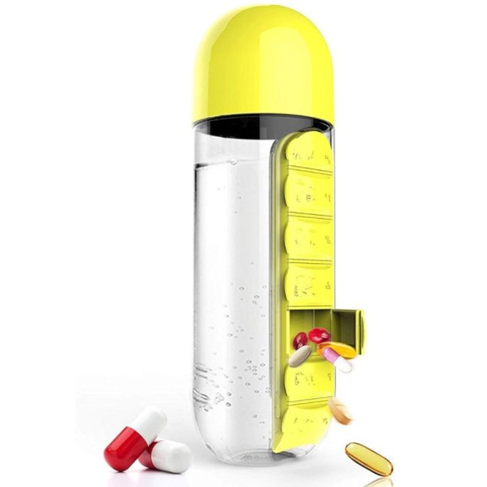 Bouteille D'Eau Avec Boîte à Médicaments 2en1 600ml - Jaune