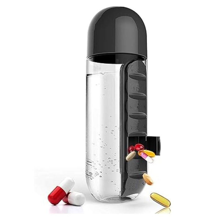 Bouteille D'Eau Avec Boîte à Médicaments 2en1 600ml - Noir