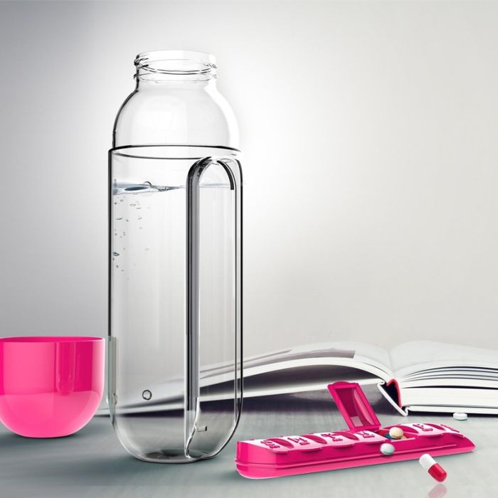 Bouteille D'Eau Avec Boîte à Médicaments 2en1 600ml - ROSE