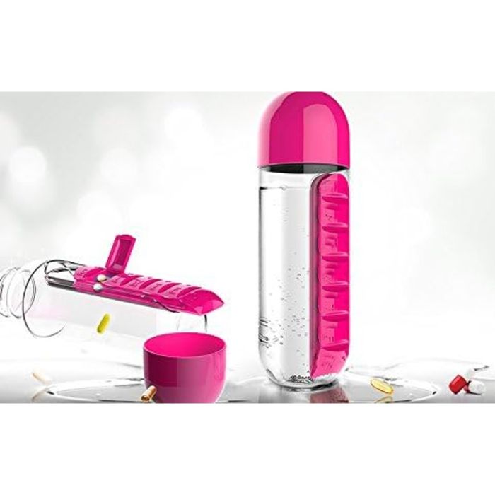 Bouteille D'Eau Avec Boîte à Médicaments 2en1 600ml - ROSE