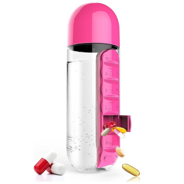 Bouteille D'Eau Avec Boîte à Médicaments 2en1 600ml - ROSE