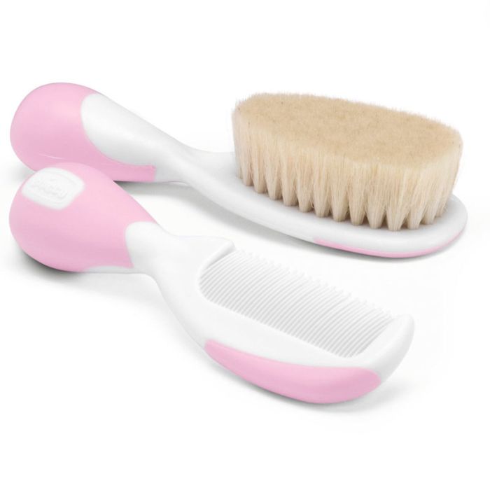 Brosse Et Peigne CHICCO Pour Bébé - Blanc&Rose