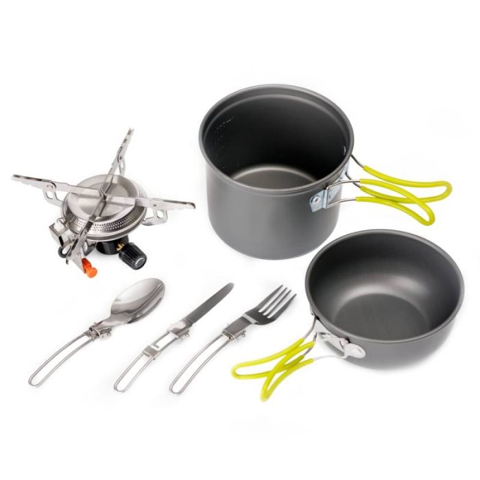 Trangia Série 25 – Set De Cuisson Avec Brûleur à Gaz, Bouilloire 0,9 L, 2 Casseroles (1,75 & 1,5 L), Poêle 22 Cm, Pare-vent