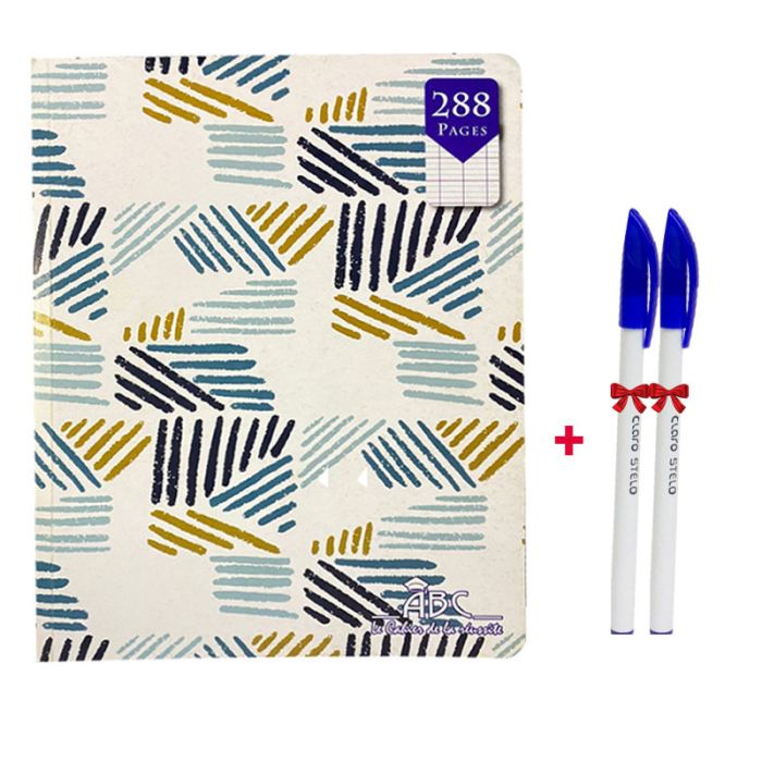 Cahier Piqure ABC Super 288 Pages 17X22cm Avec 2 Stylos Bleu