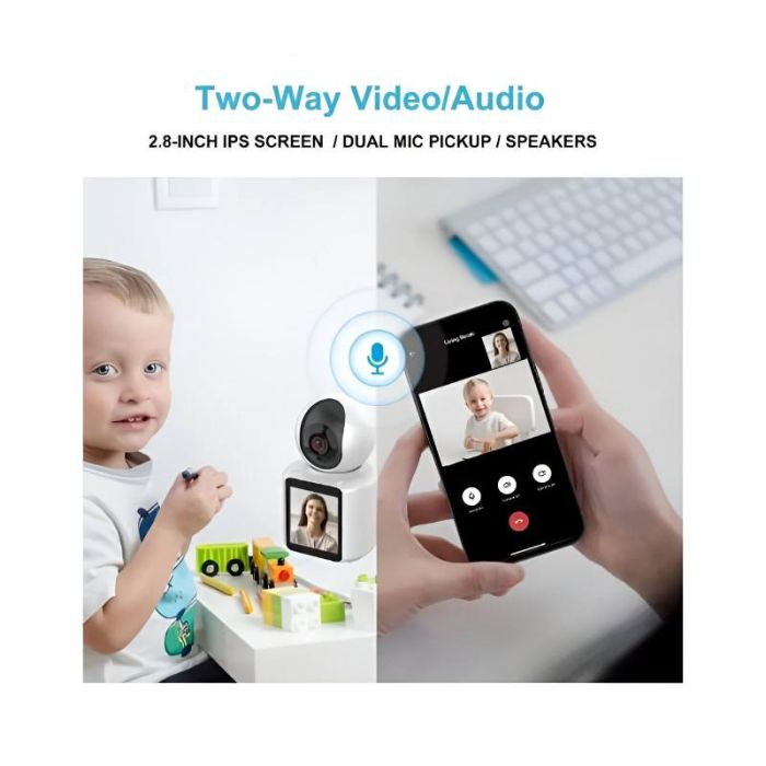 caméra de surveillance IP Sans fil Avec Appels vidéo et Ecran  - Blanc 