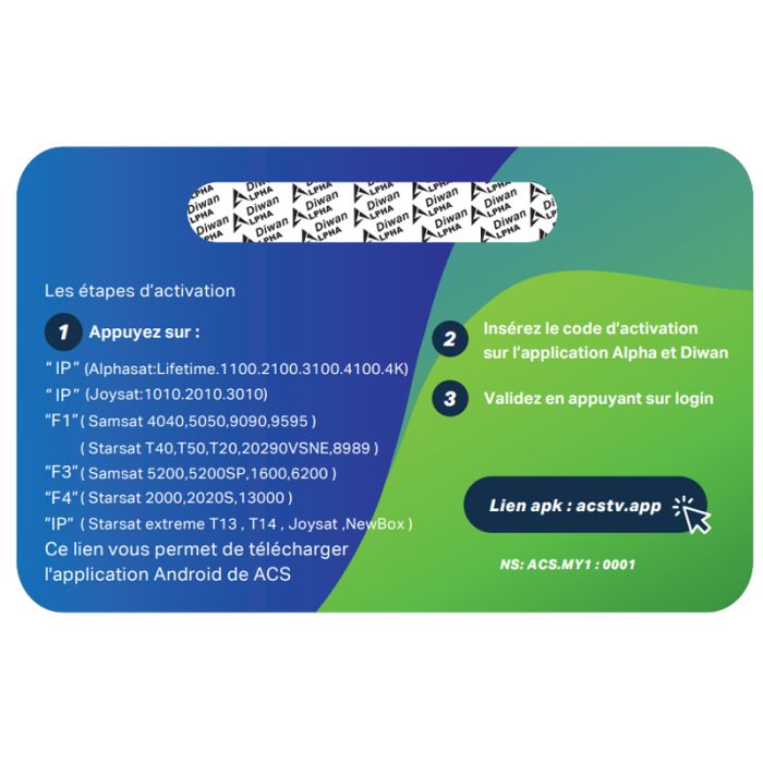 Carte Abonnement ALPHA IPTV + TAALIMIYA + DIWAN SPORT 1An