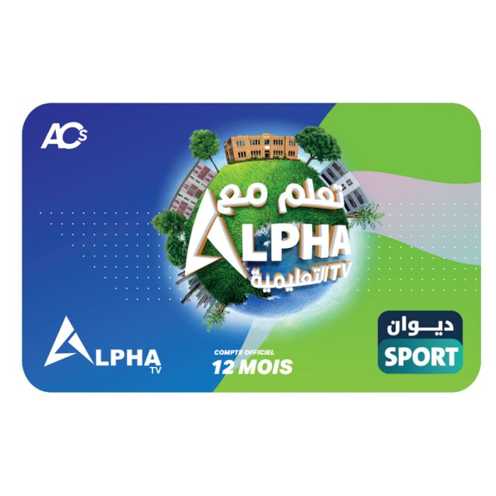 Carte Abonnement ALPHA IPTV + TAALIMIYA + DIWAN SPORT 1An