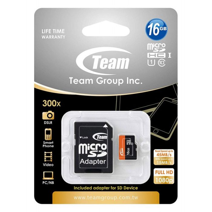 Carte Mémoire TEAM GROUP 16Go Class 10 Avec Adaptateur (TUSDH16GUHS03)