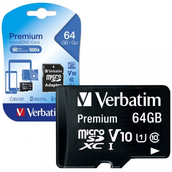 Carte mémoire VERBATIM MicroSDXC 64Go CLASSE 10 Avec Adaptateur