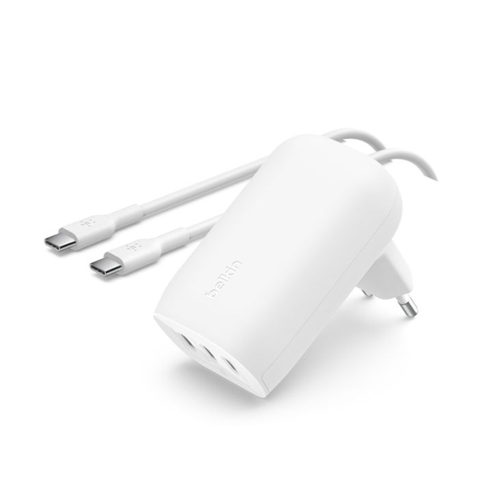 Chargeur BELKIN BoostCharge USB-C à 3 Ports Avec PPS 67 W + Câble USB-C vers USB-C - Blanc