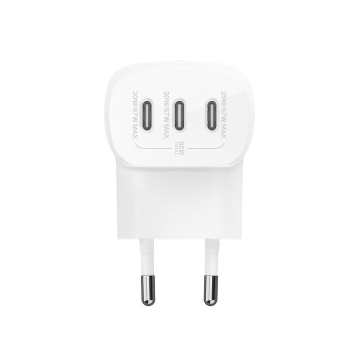 Chargeur BELKIN BoostCharge USB-C à 3 Ports Avec PPS 67 W + Câble USB-C vers USB-C - Blanc