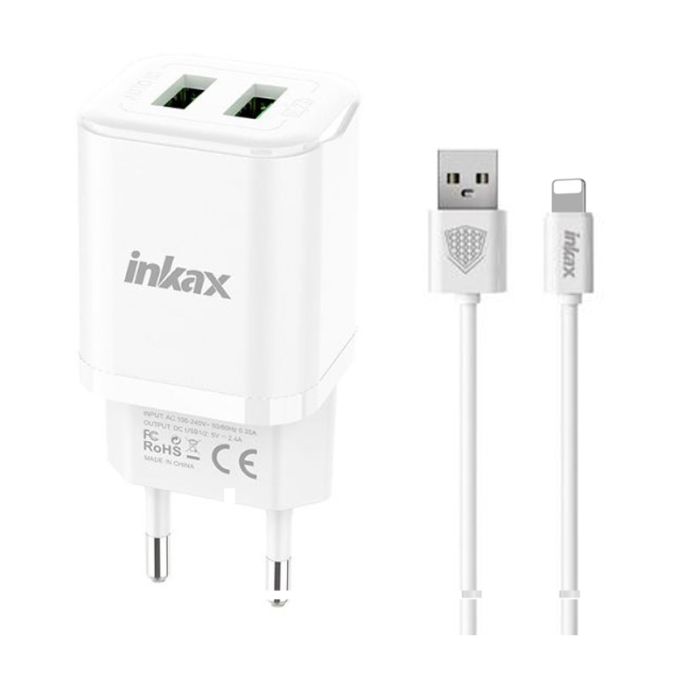 Chargeur INKAX HC-02 Avec Câble Lightning - Blanc