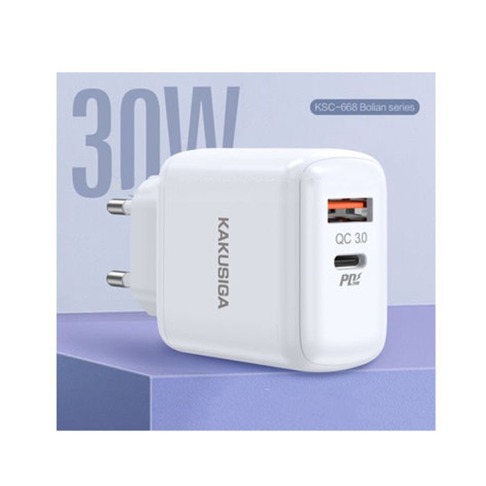 Chargeur KAKU KSC-668 Double Ports Fast Charge BOLIAN PD30W QC3.0 - Blanc