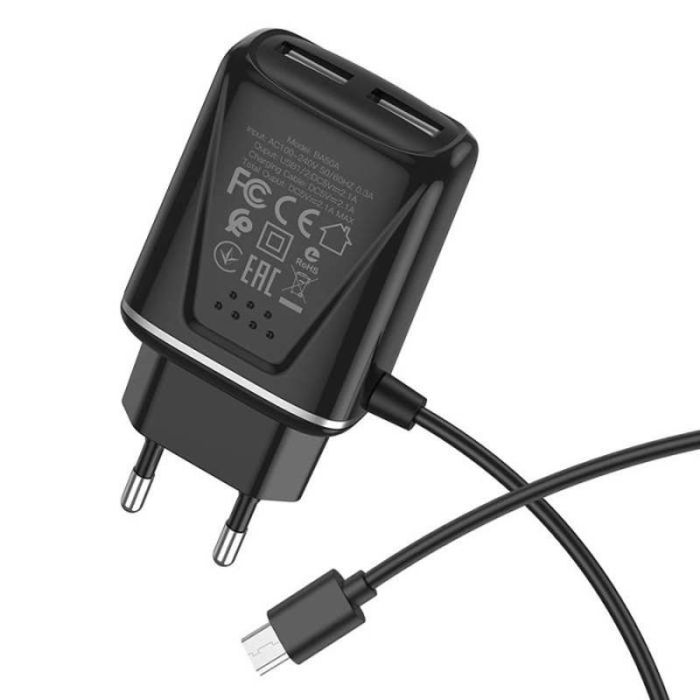 Chargeur Secteur BOROFONE Dual BA50A + Cable Apple 2.1A - Noir