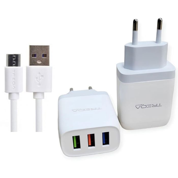 Chargeur TREQA CH-642 3 USB Vers Micro-USB 3.1A - Blanc