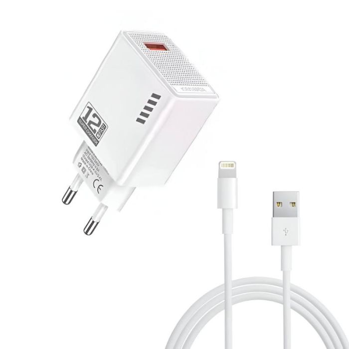 Chargeur smartphone KAKUSIGA Avec Cable USB vers IOS - Blanc