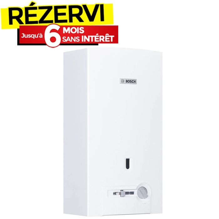 Chauffe Bain BOSCH 14 Litres Gaz Naturel Avec Veilleuse - Blanc