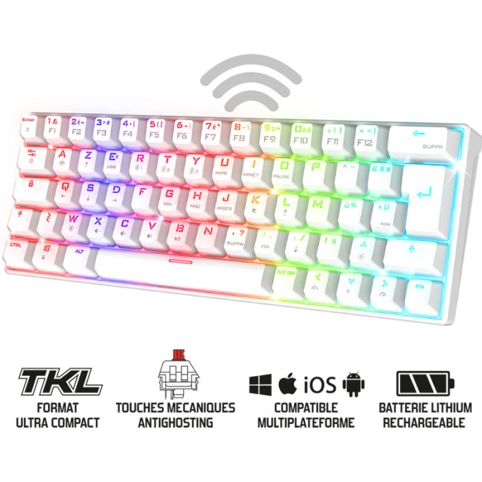 Clavier Gamer Sans Fil SPIRIT OF GAMER XPERT-K200 RGB - Blanc