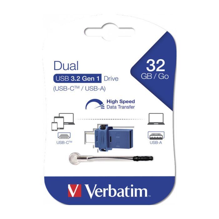 Clé USB VERBATIM Dual 32Go USB 3.2 (USB-C/USB-A) - Bleu