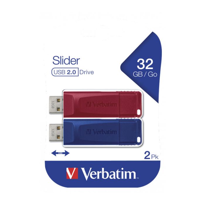 Clé USB VERBATIM SLIDER 2 x 32Go USB 2.0 - Rouge&Bleu