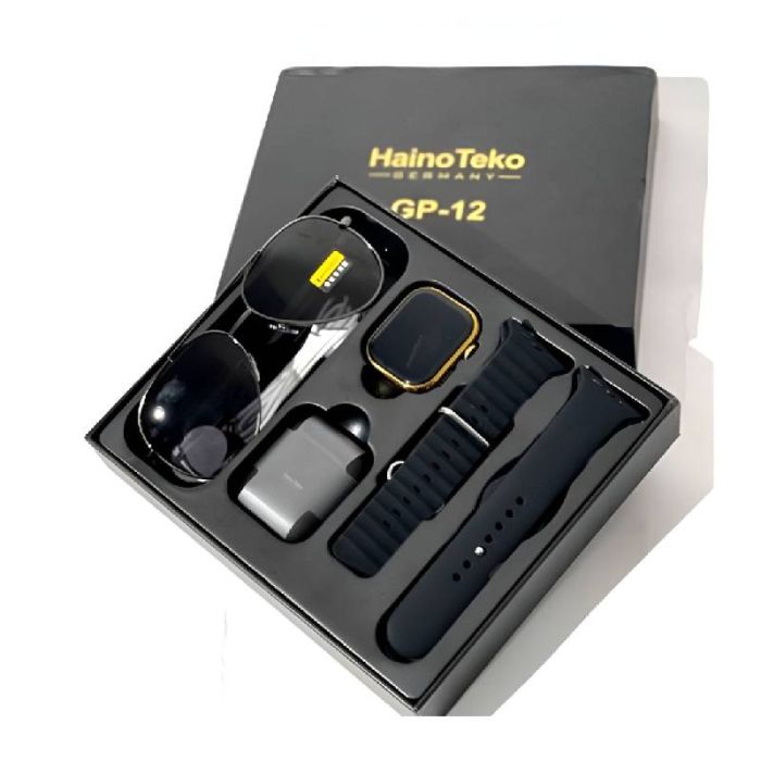 Coffret HAINO TEKO Montre Connectée GP-17 + Lunette + Airpods +  2 Ceintures + Cable de chargement  - Noir