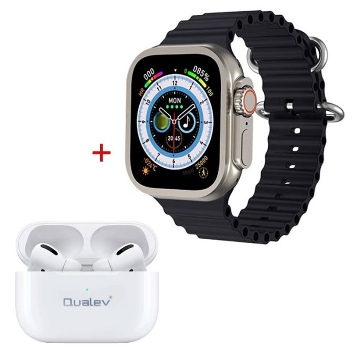 Coffret Montre Connectée QUALEV GS-7 + Airpods - Noir