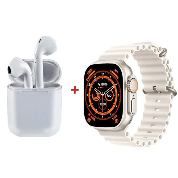 Coffret Montre Connectée W26 Ultra Max + Airpods - Blanc