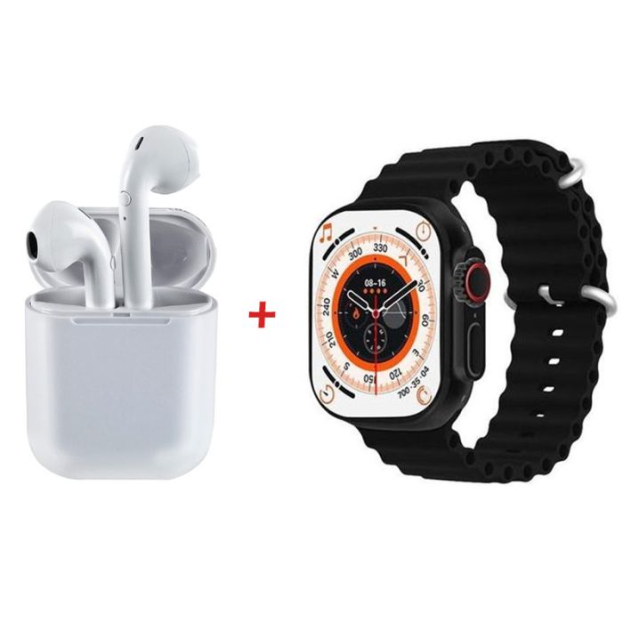 Coffret Montre Connectée W26 Ultra Max Airpods Ceinture Noir