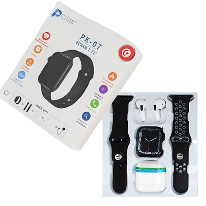 Coffret POLAR PK07 Montre Connectée + Airpods + 2 Ceintures - Noir