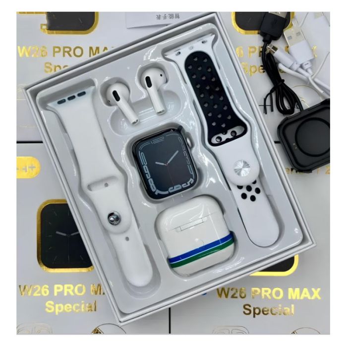 Coffret W26 PRO MAX Série 8 Montre Connectée + Airpods - Blanc