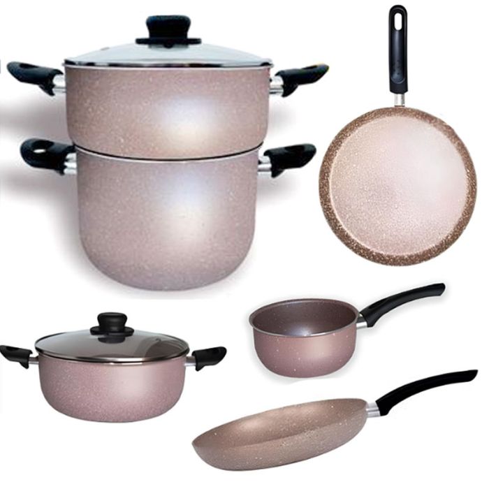 Pack COOK'ART De 8 Pièces Couscoussier + Poêle + Faitout + Crêpière + Casserole - Marron