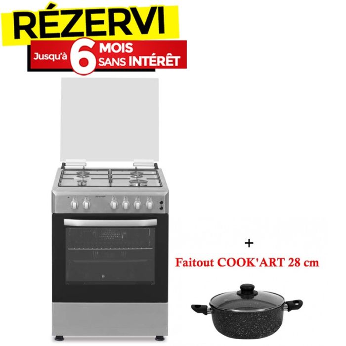 Cuisinière à Gaz BRANDT BGE6241X 60 cm 4 Feux - Inox