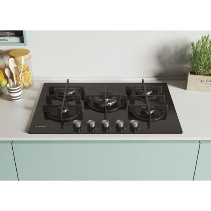 Plaque de Cuisson CANDY CVG74WPB 5 Feux 75 cm - Noir