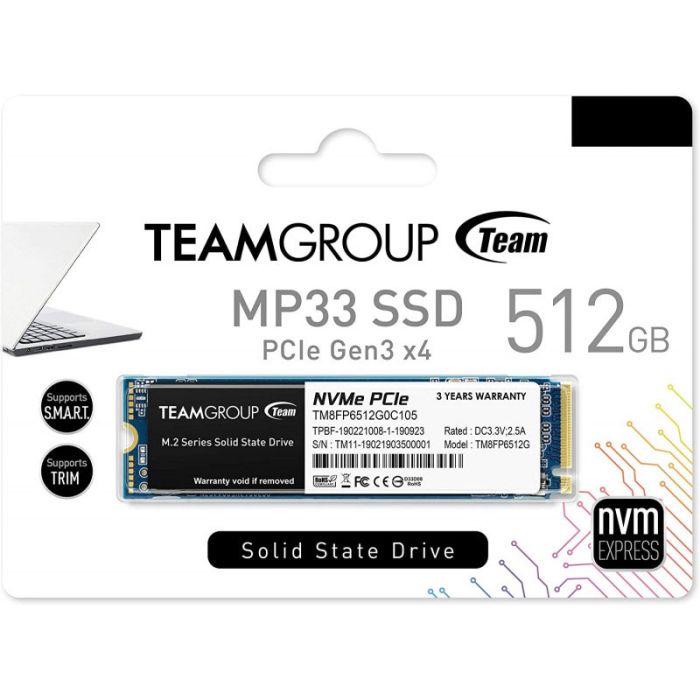 Disque Dur Interne TEAMGROUP MP33 512 Go SSD M.2 (TM8FP6512G0C101)