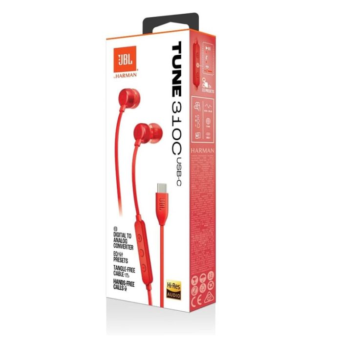 Écouteurs Filaires JBL T310C USB-C - Rouge